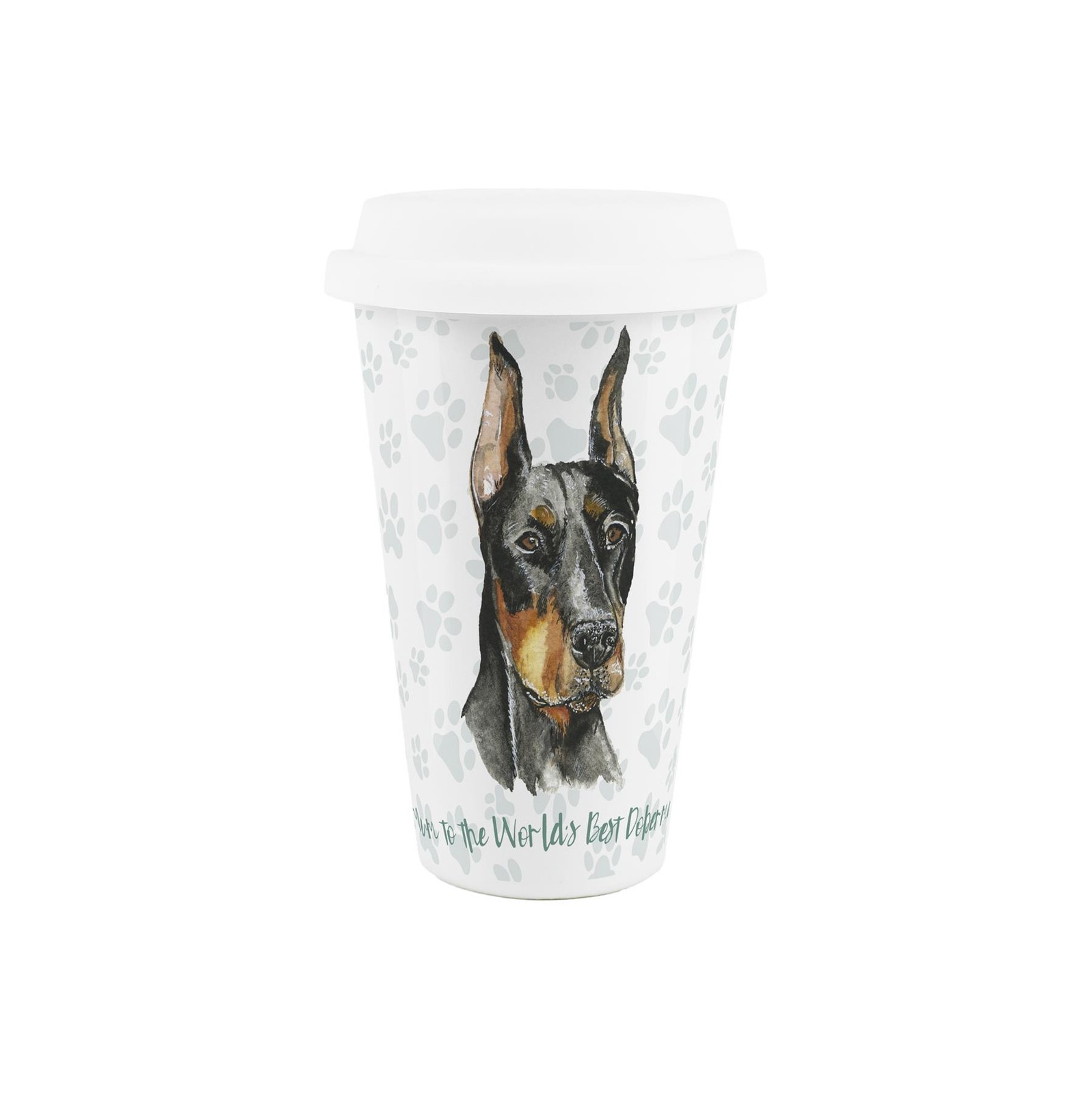 Dobermann Dog Mum Ceramic Travel Mug - Novelty Dog Portrait Reusable Cup Gift