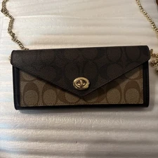 Coach Signature Blocking Envelope Wallet w Chain and Turnlock
