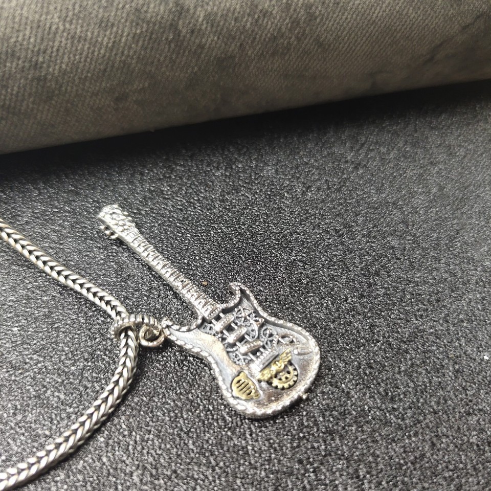 Steampunk Guitar Pendant, S925 sterling Silver, Rocker Musician Gift ...