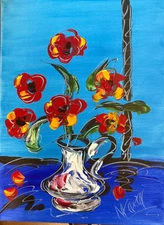 FLOWERS RED ABSTRACT PAINTING Expressionist MODERN ART   DECOR WALL 32FFefC3