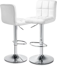 Barstools Set of 2, Square PU Leather Adjustable Bar Stools with Back, Counter H