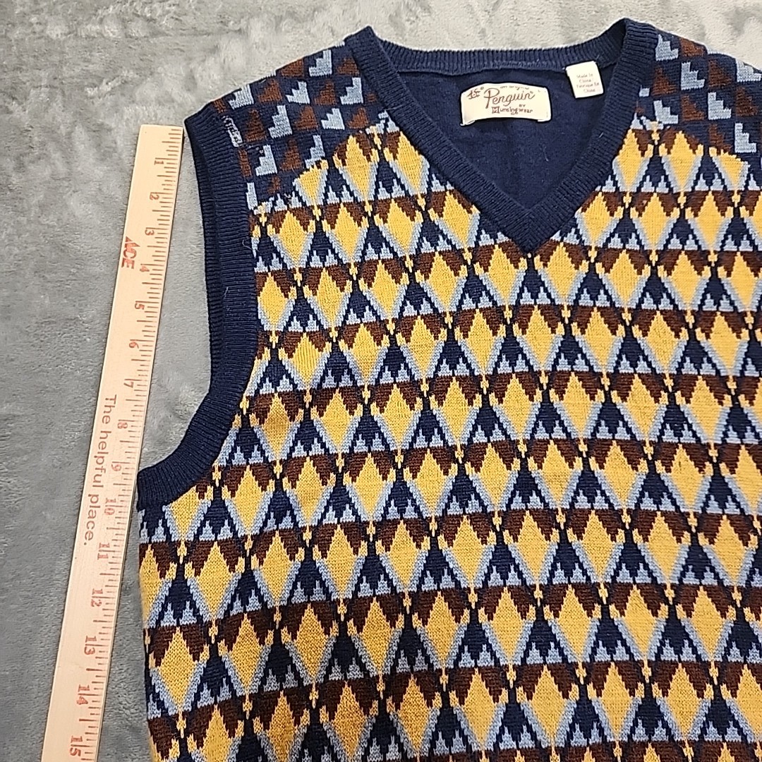 Penguin By Munsingwear Retro Style Sweater Vest Lambswool Multicolor Size L image 6