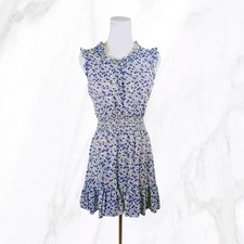 XXI Floral Summer Ruffle Mini Dress - Blue Floral Smocked Waist Size M