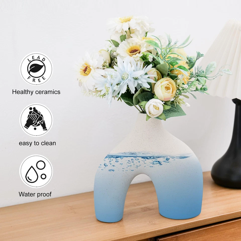 Juego de 2 jarrones de cerámica beige para decoración bohemia minimalista moderna, mate redondo... Foto 3 de 4