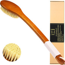 17.71 Inch Natural Sisal Bristle Long Handle Bath Brush Anti-Slip Curved Shower