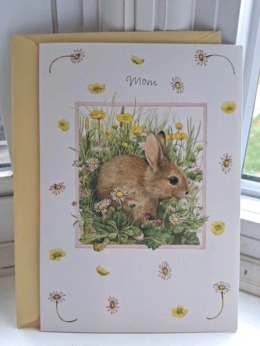 Vtg. Easter Mom Card Marjolein Bastin Bunny Wild Flowers Envelope Nature Sketch