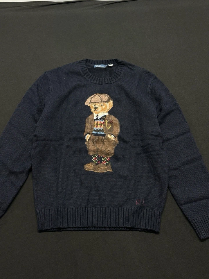 Polo Ralph Lauren 毛衣 Polo Bear 男式中号海军蓝经典套衫圆领 — 第 2/4 张图片