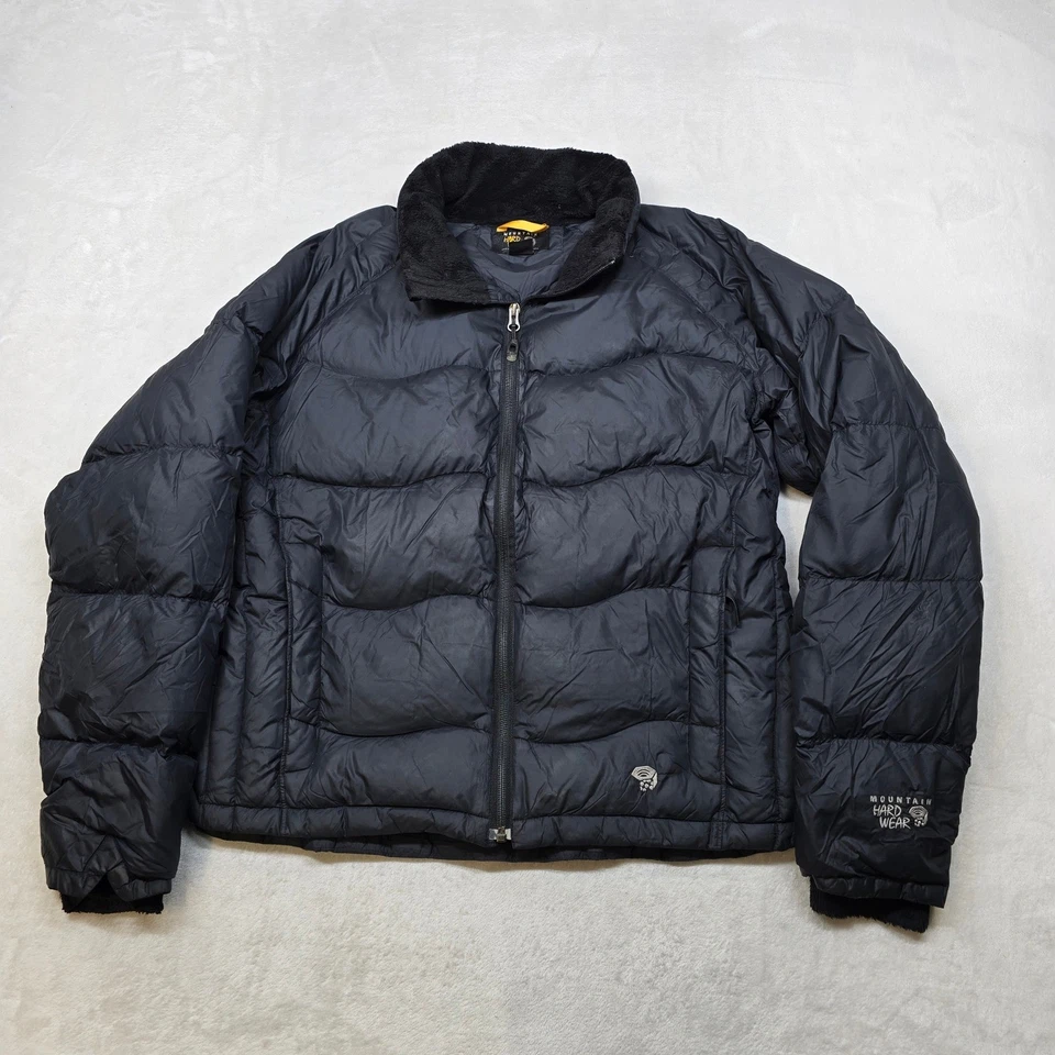 Jaqueta acolchoada Mountain Hardwear feminina grande preta gola de lã com zíper aberturas - Imagem 2 de 4