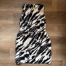 Michael Kors 100% Linen Black Tan Abstract Office Sleeveless Dress Womens Size 8