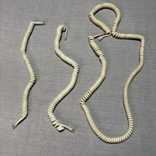 Vintage Beige Coiled Telephone Handset Cords - Lot of 3 Retro Landline Accessory
