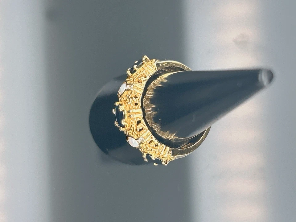 Anillo banda filigrana de zafiro y perlas de oro amarillo de 14K Foto 4 de 4