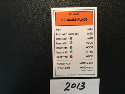 Monopoly  2013   ST JAMES PLACE    Title Deed Card  Replacement Card