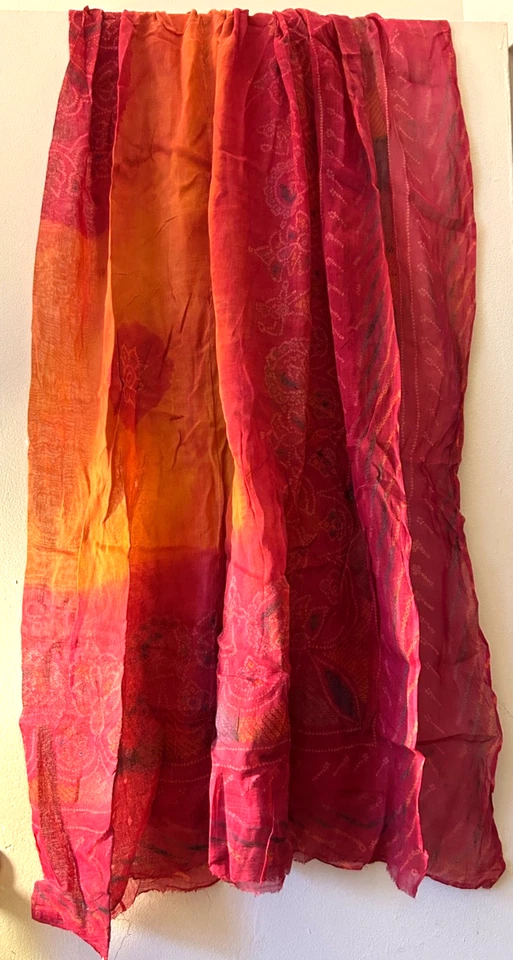 Mantón Dupatta indio teñido a mano Bhindhani vintage en rosa intenso y naranja  Foto 3 de 4
