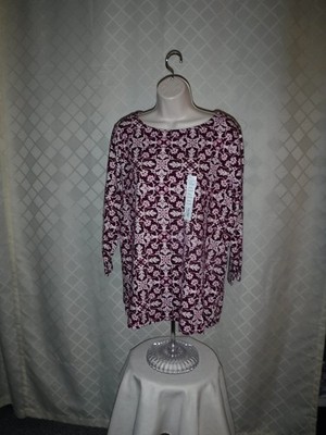 3/4 Sleeve Boat Neck Tops size XXL, XL, Croft & Barrow ,Navy & Berry print