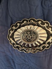 Western Americana Decorative Belt Buckle Silver Tone Floral Design ,925 silver