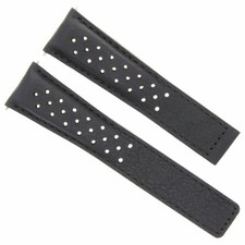LEATHER BAND STRAP CLASP 19MM FOR TAG HEUER CARRERA CALIBRE 5 BLACK PERFORAT
