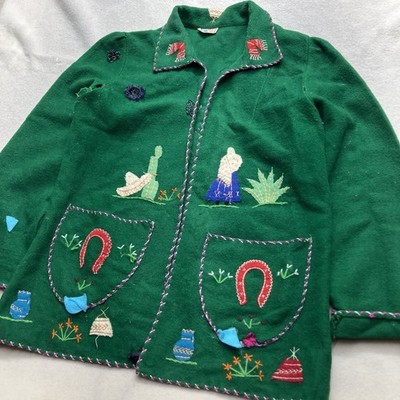 Vintage 60's Embroidered Wool Mexican Souvenir Jacket S/M Western