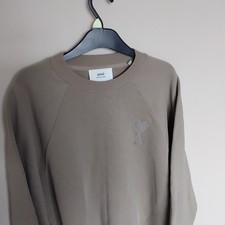 AMI Paris Tonal Heart Crewneck Sweatshirt UK Large Beige Relaxed Fit