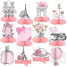 12 Pcs Paris Party Decorations Eiffel Tower Honeycomb Table Centerpieces Pink...