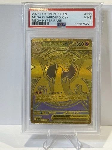 Pokemon Mega Charizard X ex Gold 130/094 Phantasmal Flames English - PSA 9