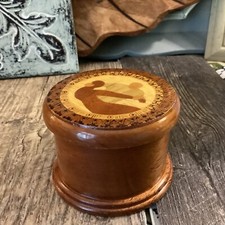Unique Bolivian Folk Art Wood Carved Marquetry Trinket Box Cochabamba Round