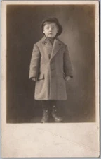 Little Boy In Overcoat, Hat RPPC Real Photo Postcard D592