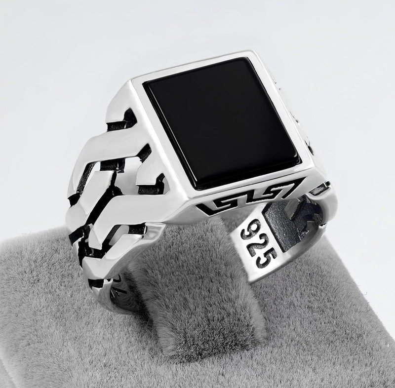 The CHIMODA Silver Ring with Black Onyx Stone, Handmade Mens Jewelry Ring,