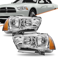For 2011-2014 Dodge Charger Headlights Pair Halogen Chrome Headlamps 11-14