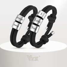 VNOX Personalized Men Braid Bracelets Custom Name Beads Charm Father  s Day Gift