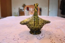 Green Glass Basket Weave Vintage Basket With Blown Glass Handles