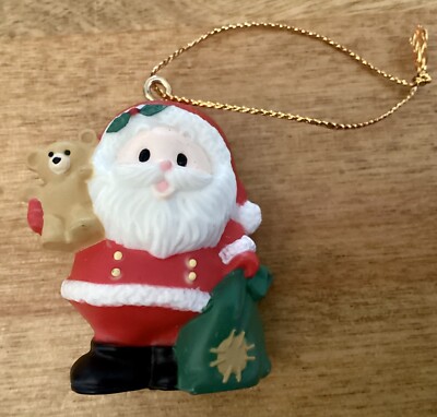 Cute VTG Noteworthy Resin Santa Holding Teddy Bear Christmas Ornament, 2  Tall