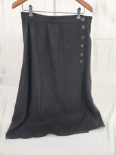 JH Collectibles Black 100 Wool Midi Skirt Vintage Side Button A-Line Size 14