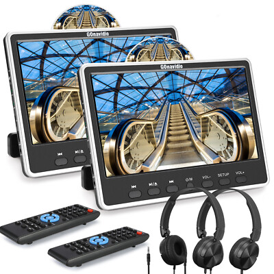 2 x 12'' Car Headrest Screen Rear Seat TV Monitor HDMI AV IN OUT USB SD Headsets