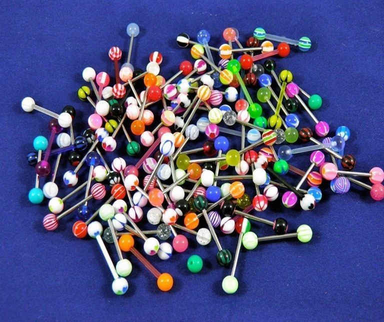 20x Barras para pezones de lengua - 10 de acero y 10 acrílicos - Joyería para piercing corporal VENTA EN EL REINO UNIDO