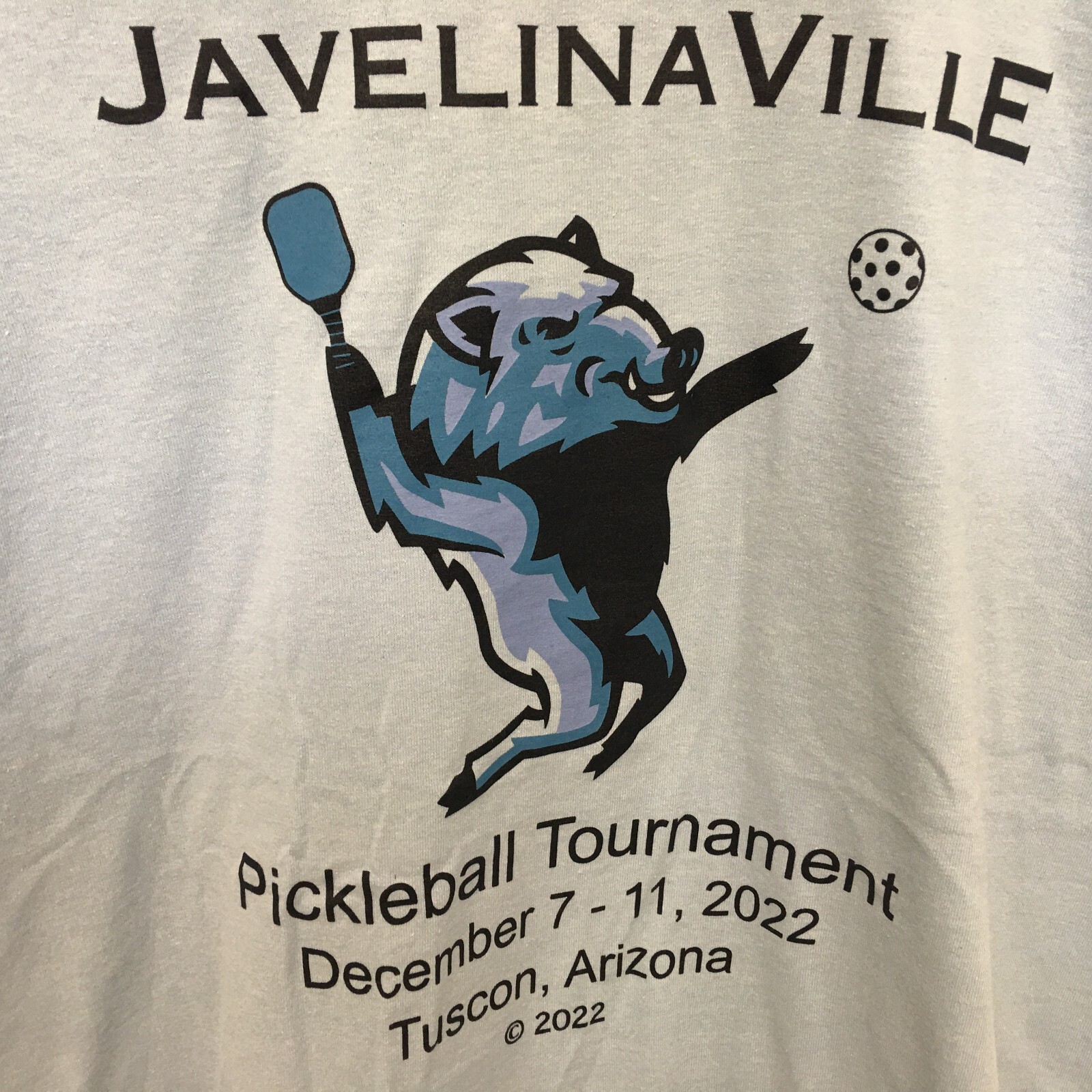 Javelina Ville pickleball tournament Tucson AZ short sleeve blue t