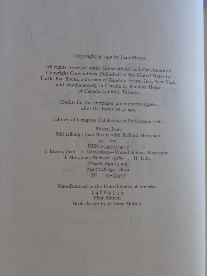 Still Talking Autobiography by Joan Rivers SIGNED 1991 1st/1st