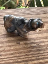 Zuni Carving Fetish Signed Andres Quam Picasso Marble Bear w Fish Turquoise Eyes