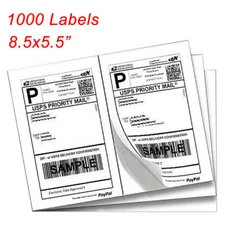 1000 Half Sheet Shipping Labels 8.5x5.5 Self Adhesive 2 Labels Per Sheet