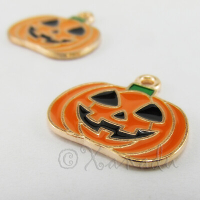 Pumpkin Jack O Lantern 21mm Halloween Orange Enamel Charms C3942 -2, 5 ...