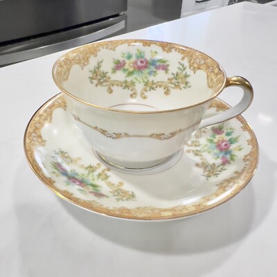 Noritake JAPAN 花柄　ビンテージ　５枚セット　ストーンウェア Vintage Noritake Japan Cup/Saucer Set Flower Pattern with Gold