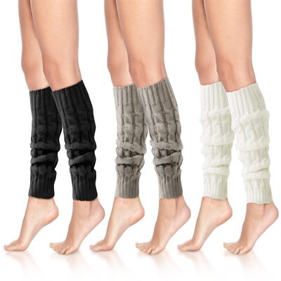 3 Pairs Women's Leg Warmers Knee High Knit Warmers Winter Leg Warmers for Lon...