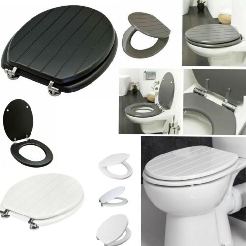 Tongue Groove Toilet Seat Mdf Wooden, Black Wooden Toilet Seat Chrome Hinge
