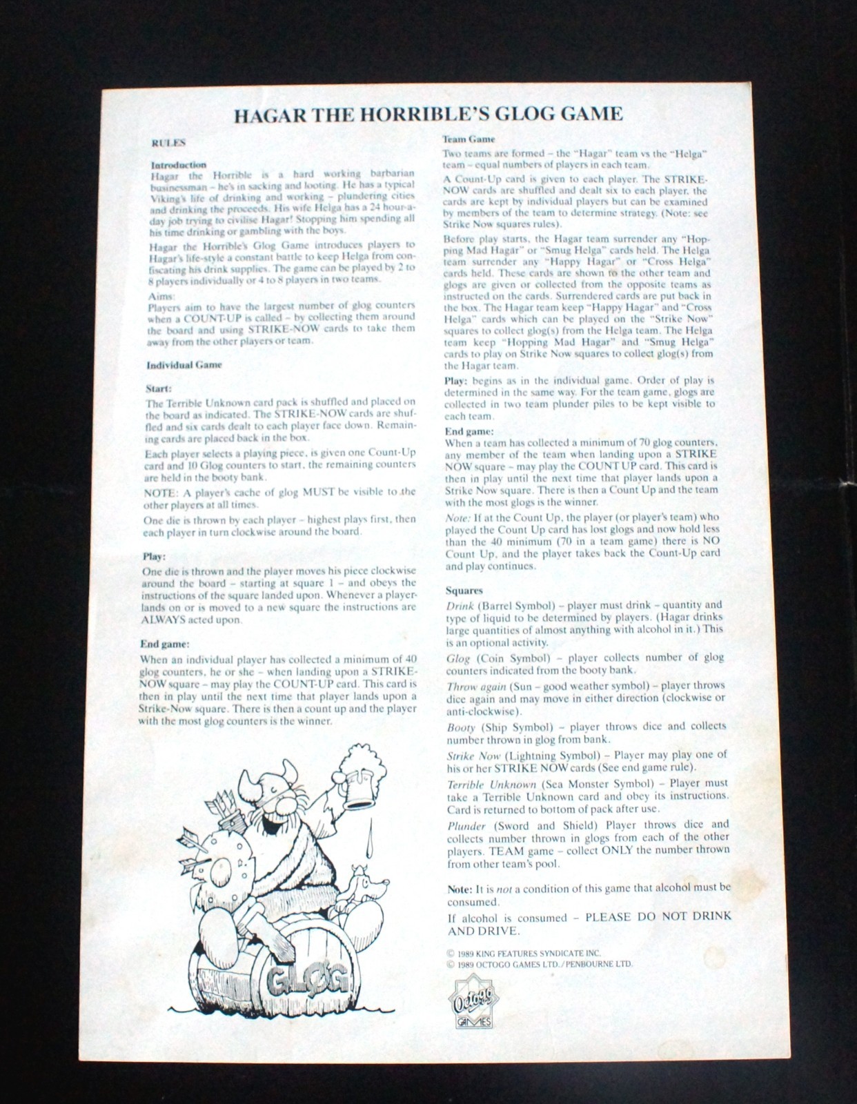 HAGAR THE HORRIBLE'S GLOG GAME 1989 OCTOGO GAMES eBay