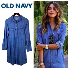 Old Navy Shirtdress Dress Medium 8 10 Chambray Jean Denim Blue y