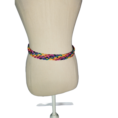 MADE IN ITALY BRAIDED LEATHER BOHO Colorful Concho Belt MULTI COLOR LISTING Braided Italian Leather and Linen Belt in Cognac and Navy by  main image 4