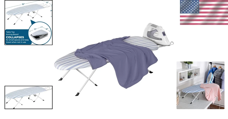 Folding Tabletop Ironing Board with Iron Rest Blue Compact Space Saver - Image 2 of 4