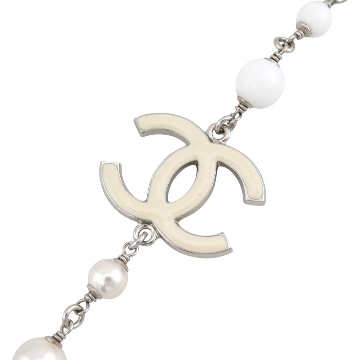 Costume Chanel Coco Mark collana lunga perle metallo costume resina perle unisex