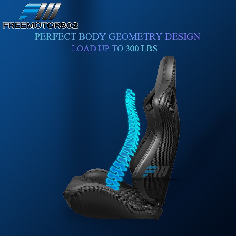 Adjustable Universal Racing Seat Honeycomb Black PU Leather & Dual Slider x2