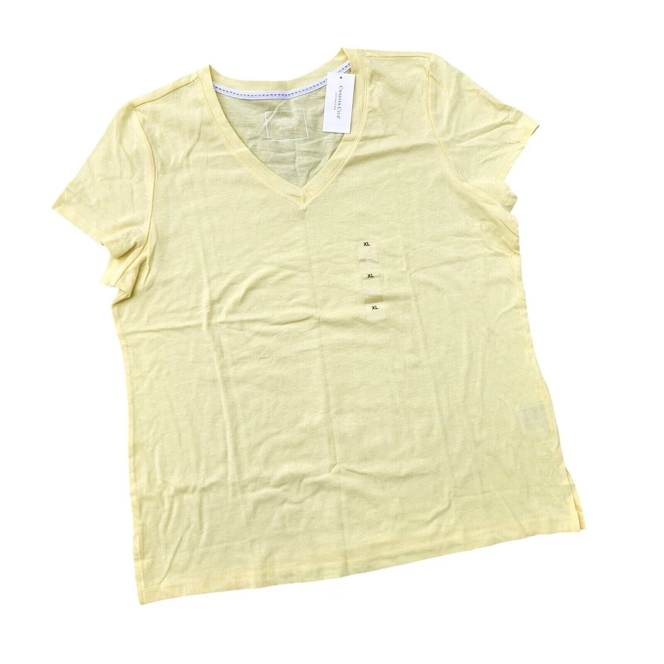 Camiseta pijama Charter Club para mujer de algodón amarillo cómodo para todos los días cuello en V talla XL Foto 2 de 4