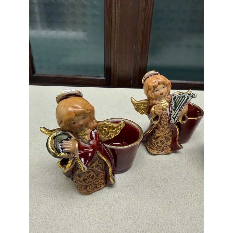 Juego de 3 Estatuillas de Ángel de Cerámica Instrumentos Musicales Candelabros De Colección Foto 2 de 4